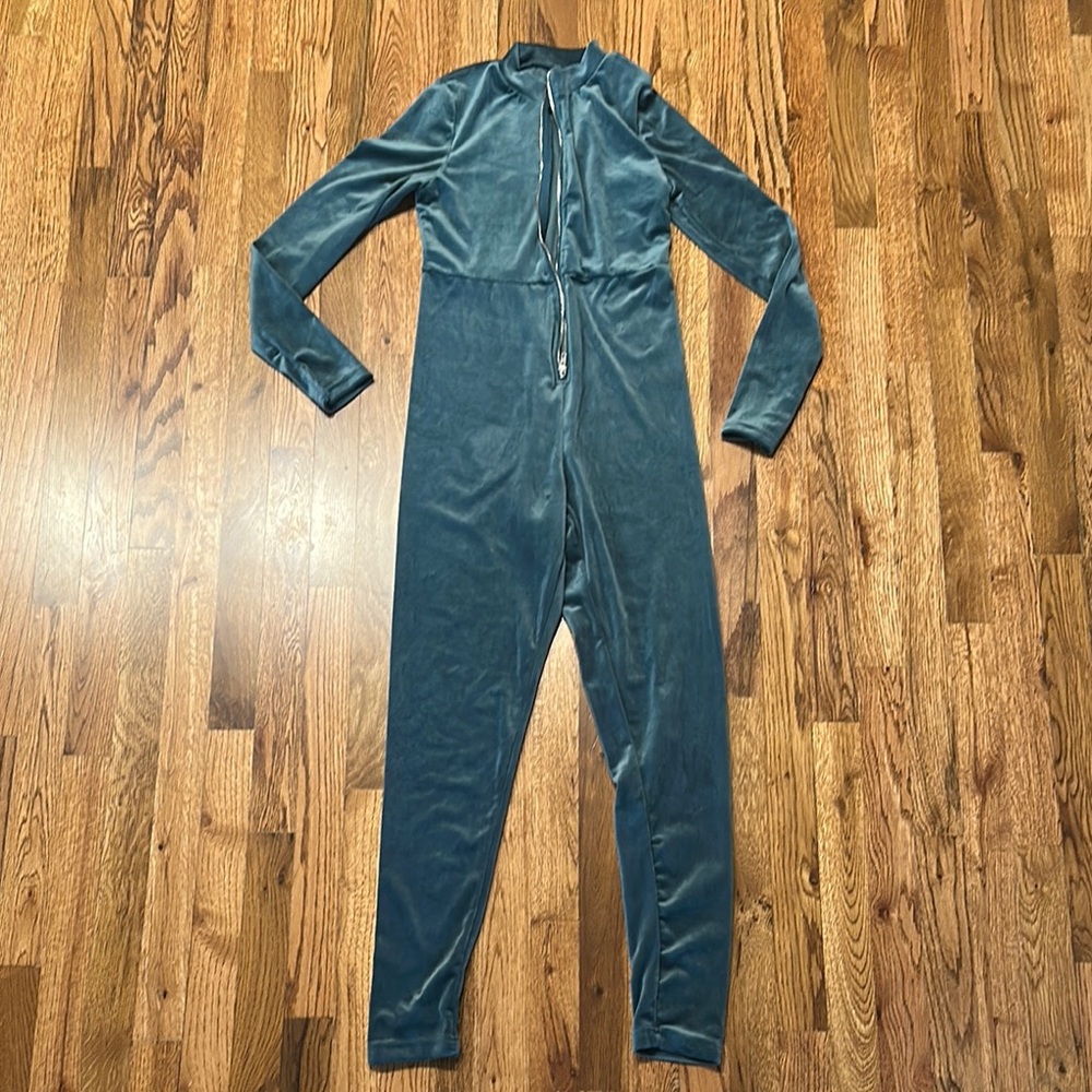 SHEIN Teal Velvet Jumpsuit Medium, 6 or 38